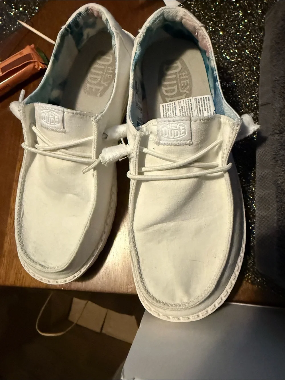 Hey Dude White Canvas Women’s Boat Shoes with Pastel Lining